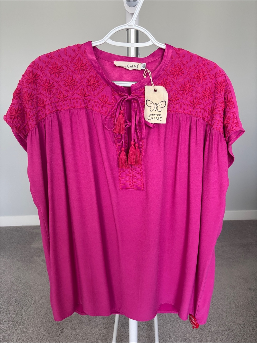 Johnny Was Calme Embroidered Tassel Top